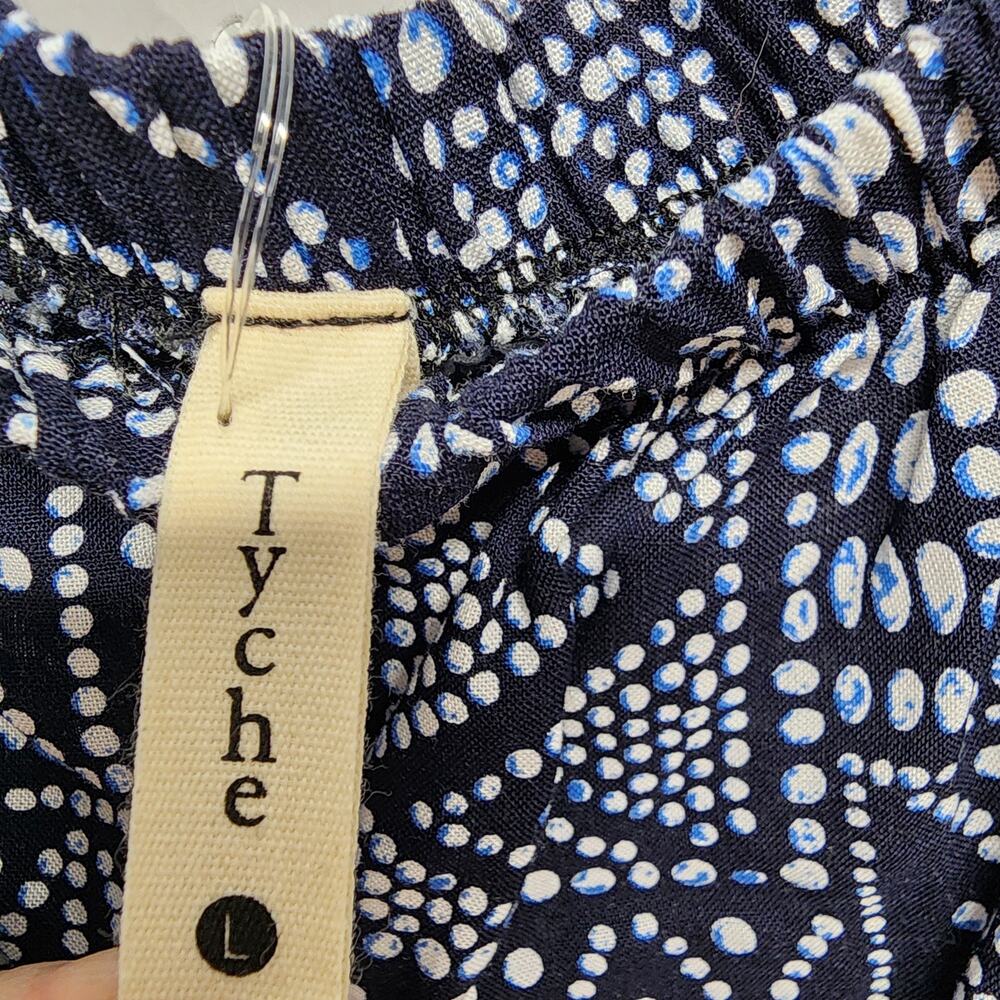 Womens Flutter Ruffle Sleeve Crop Top Size L Geo Blue Elastic Neck Summer Gypsy - Picture 9 of 9